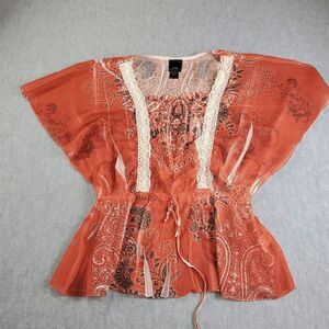 JTB Top Womens Large Orange Floral Cap Sleeve Tunic